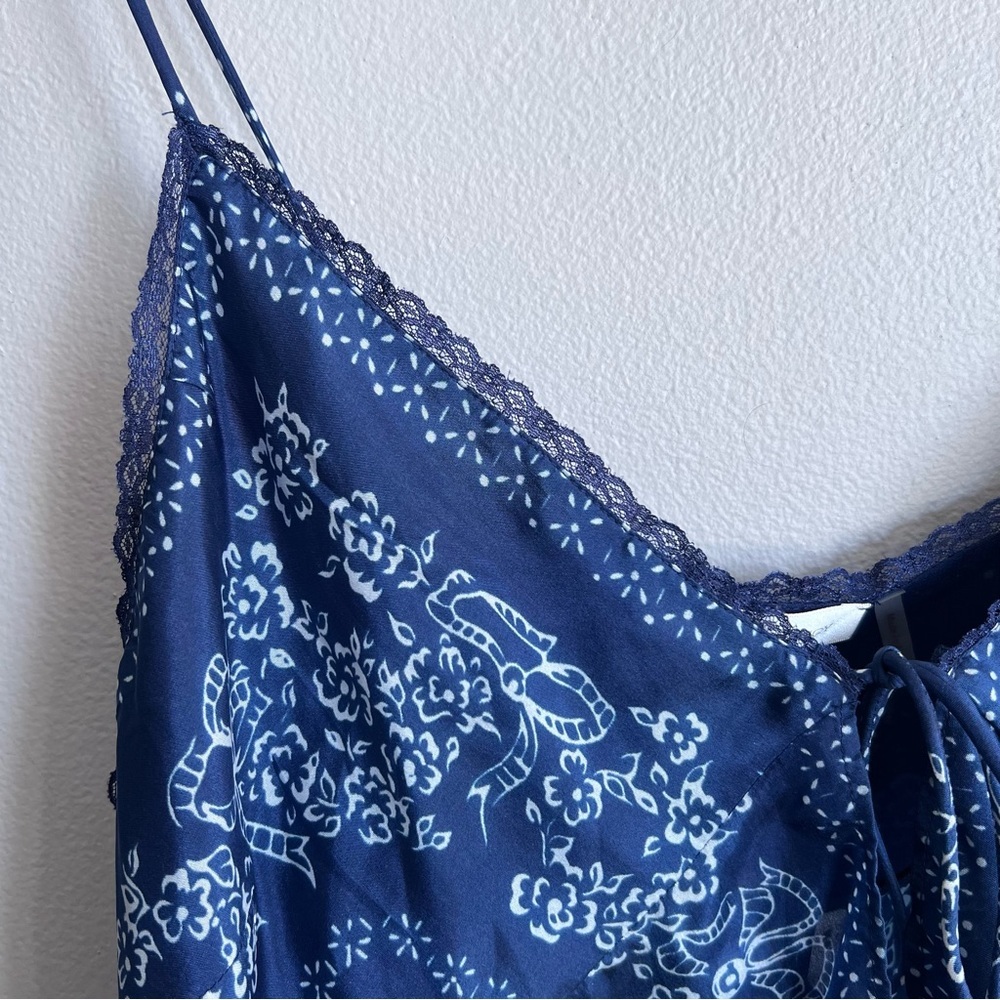 NWT LoveShackFancy Tivelo Top Bandana Print Silk Navy White XL - Picture 11 of 12